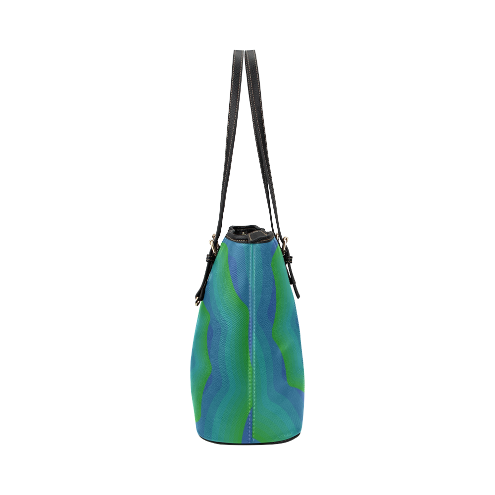 Green blue shell spiral Leather Tote Bag/Small (Model 1651)