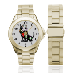 Basset Hound Sugar Skull Custom Gilt Watch(Model 101)