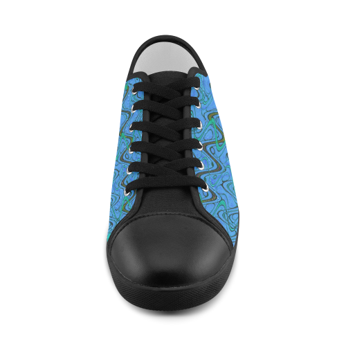 Blue Green and Black Waves pattern design Canvas Shoes for Women/Large Size (Model 016)