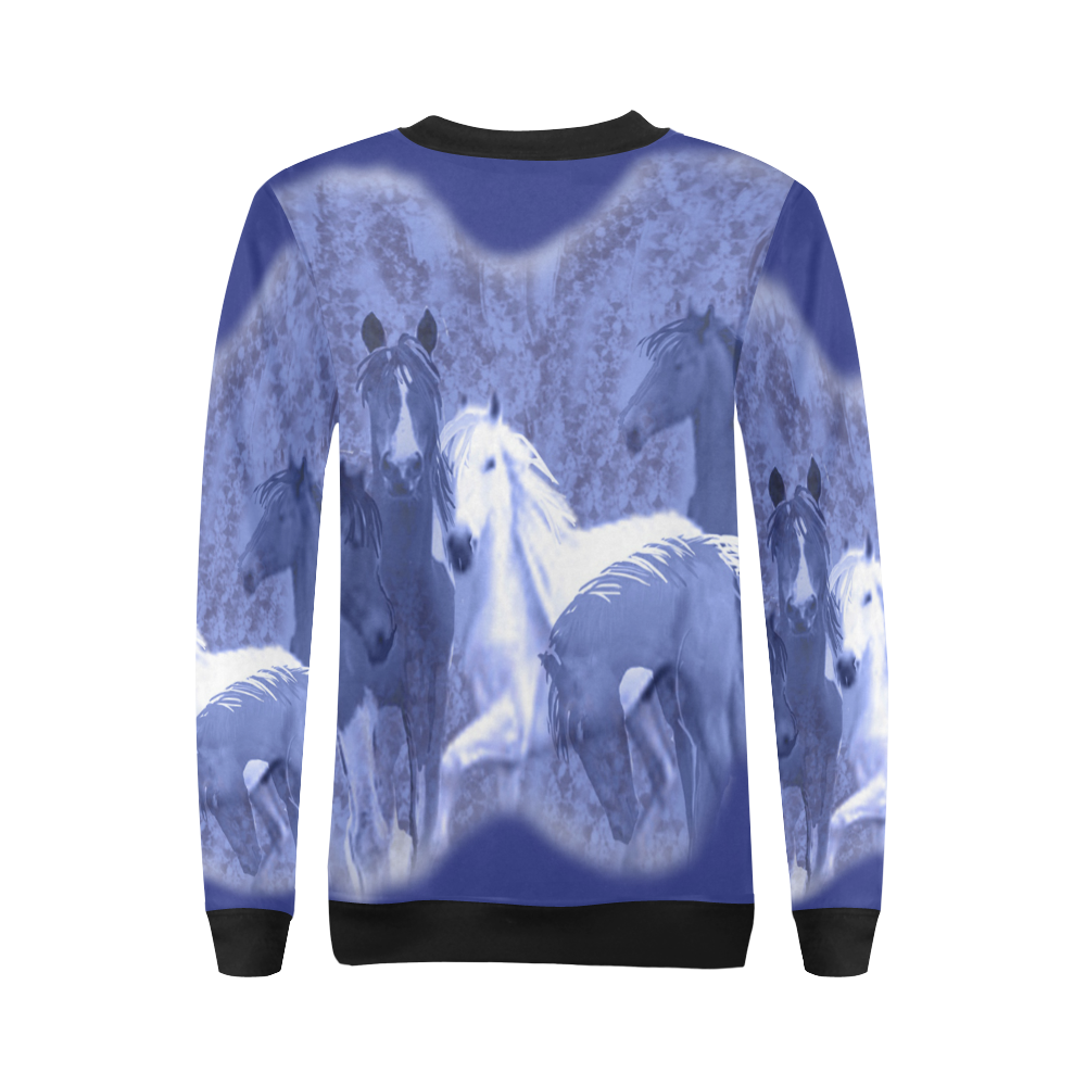 Blue Horses Sweatshirt All Over Print Crewneck Sweatshirt for Women (Model H18)
