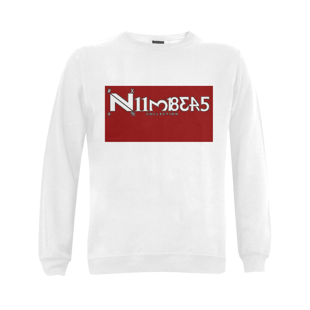 NUMBERS Collection LOGO and 1234567 Flag White/Blood Red Gildan Crewneck Sweatshirt(NEW) (Model H01)