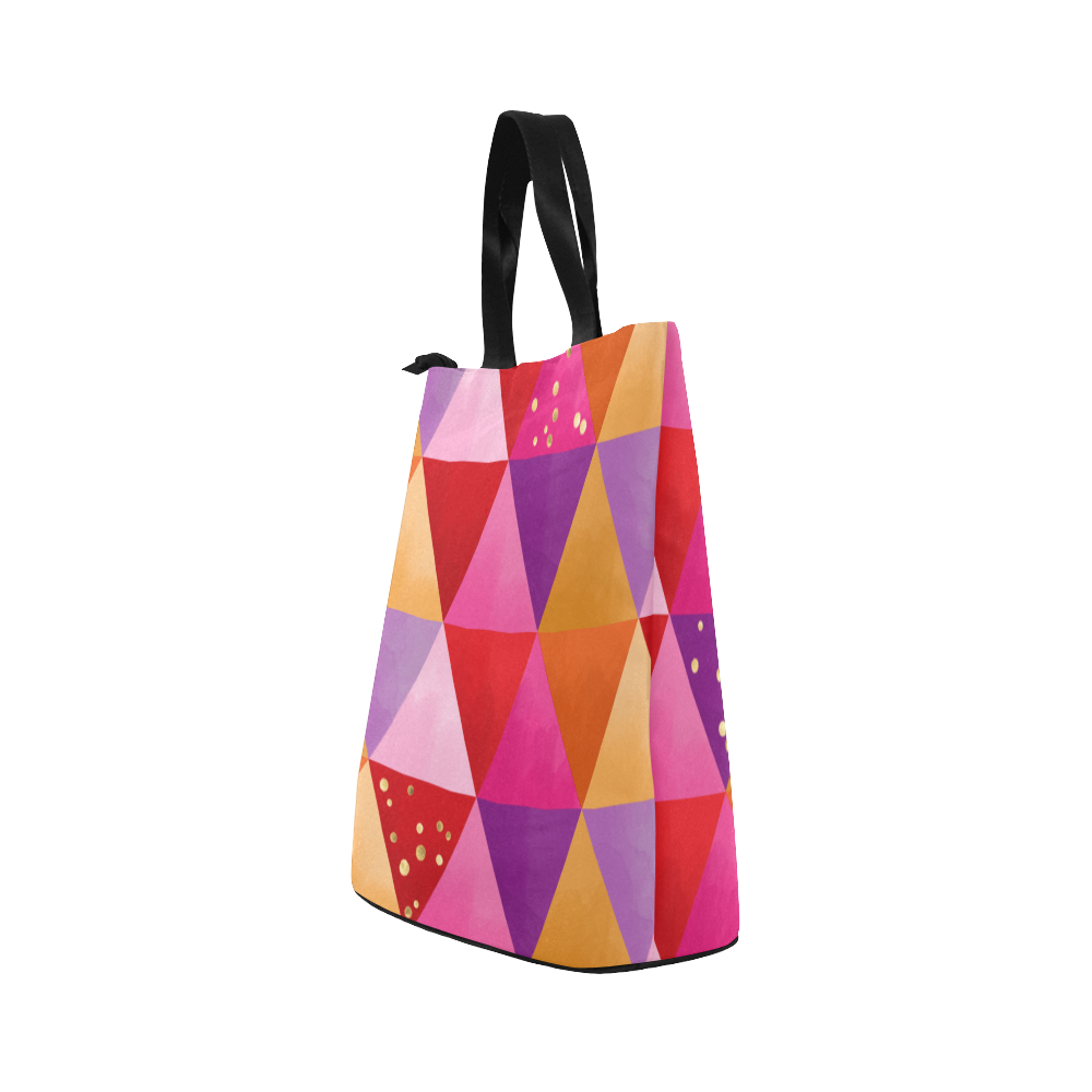 Triangle Pattern - Red Purple Pink Orange Yellow Nylon Lunch Tote Bag (Model 1670)