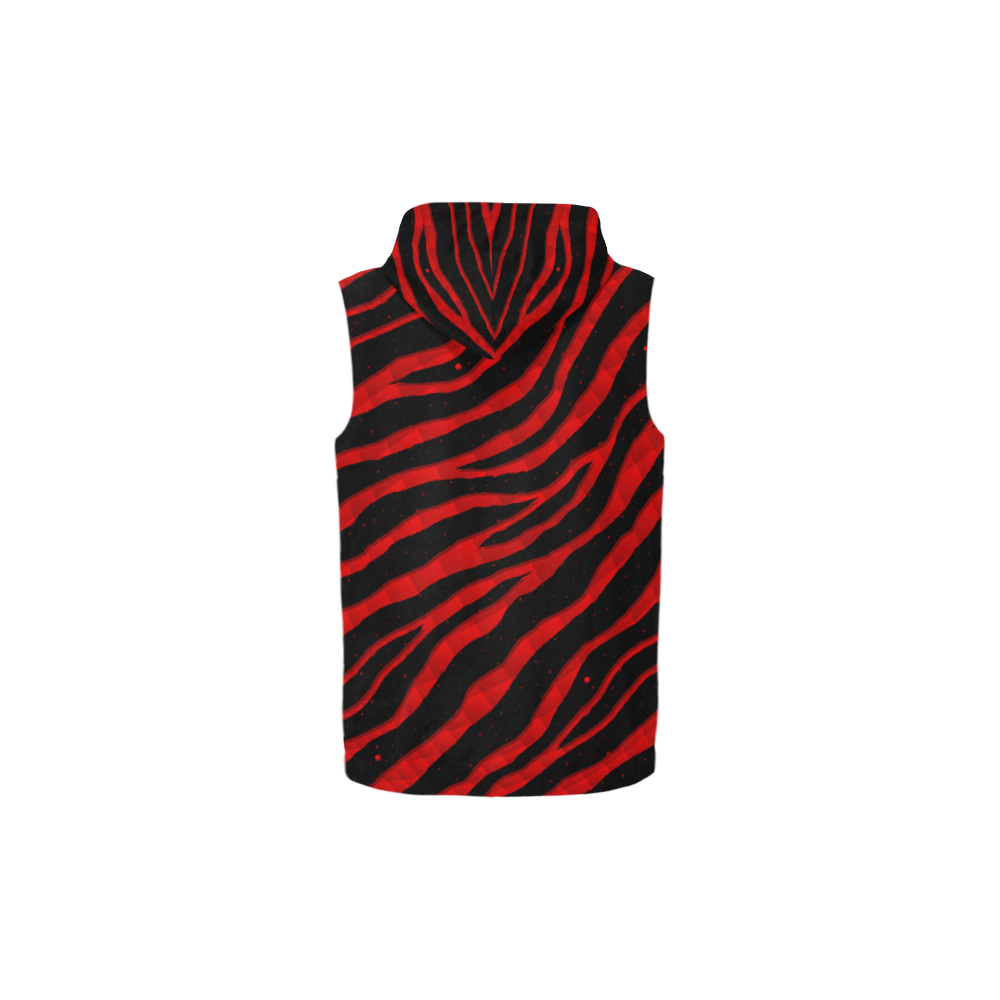 Ripped SpaceTime Stripes - Red All Over Print Sleeveless Zip Up Hoodie for Kid (Model H16)
