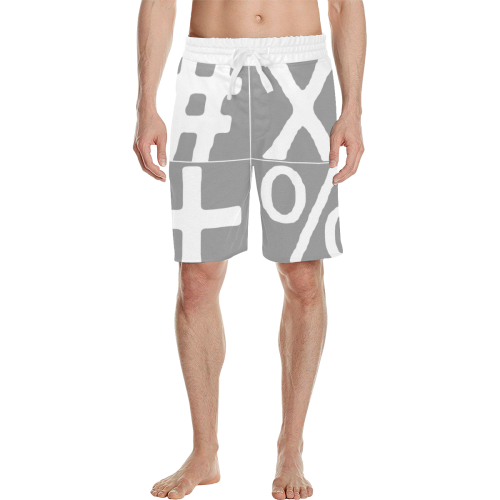 NUMBERS Collection Symbols White/Gray Men's All Over Print Casual Shorts (Model L23)
