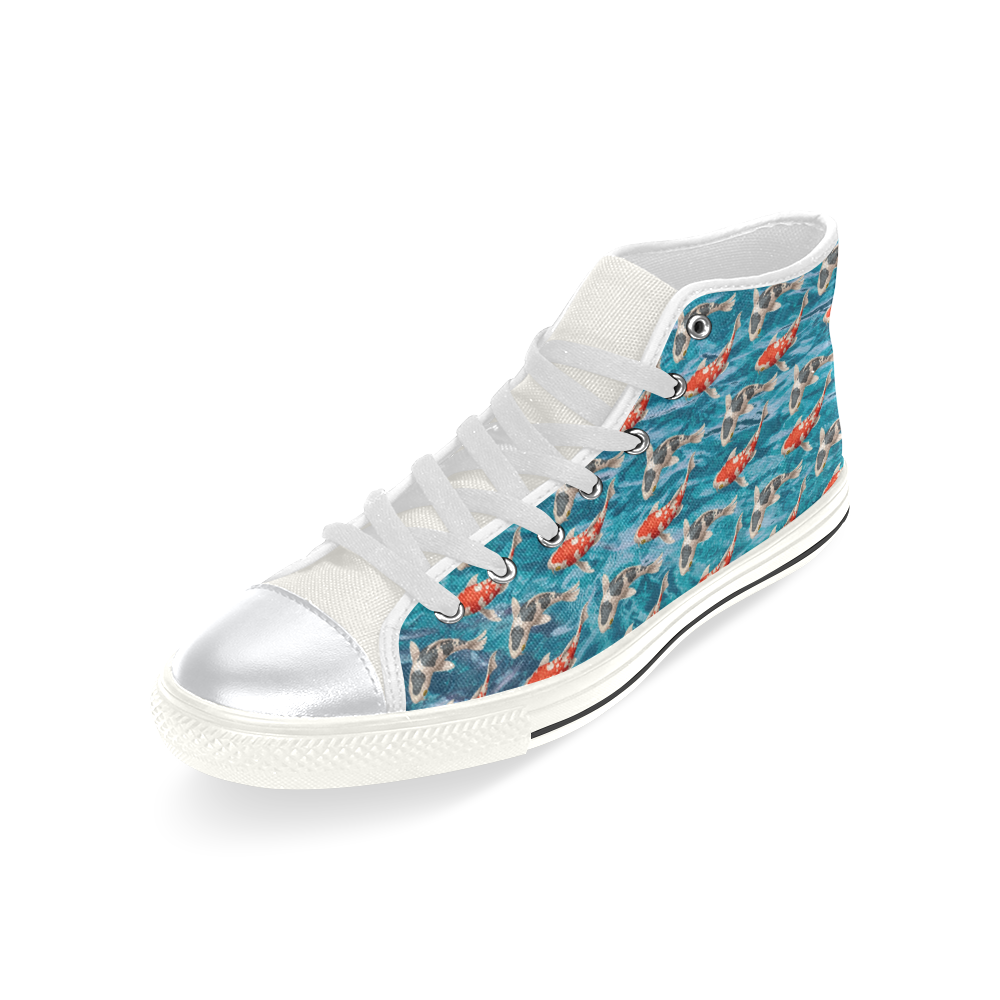 Koi Fish White High Top Canvas Shoes for Kid (Model 017)