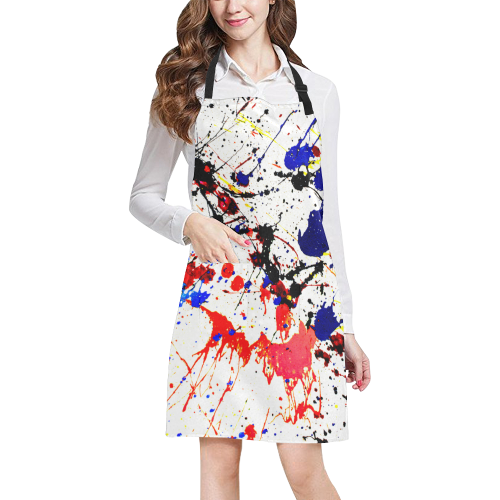 Blue & Red Paint Splatter All Over Print Apron