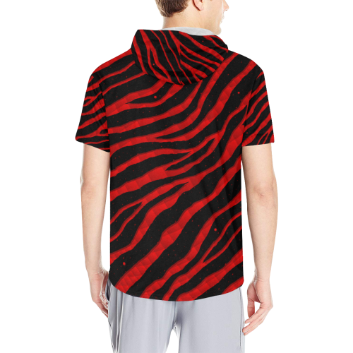 Ripped SpaceTime Stripes - Red All Over Print Short Sleeve Hoodie for Men (Model H32)