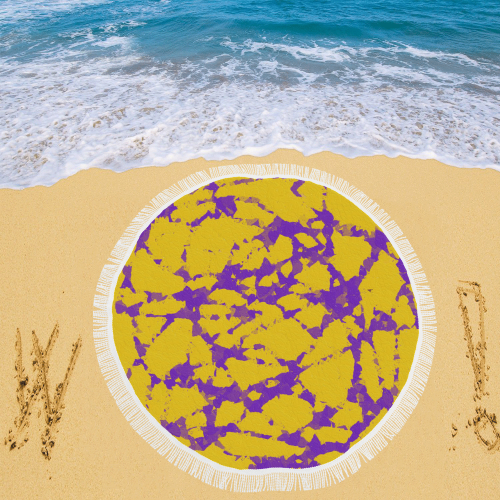 Yellow and Purple Tie Dye Circular Beach Shawl 59"x 59"