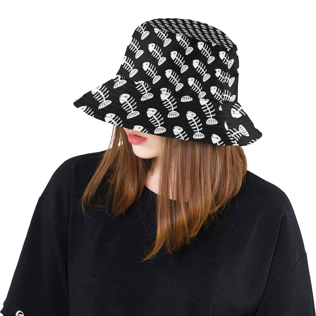 Fish Bones Pattern All Over Print Bucket Hat