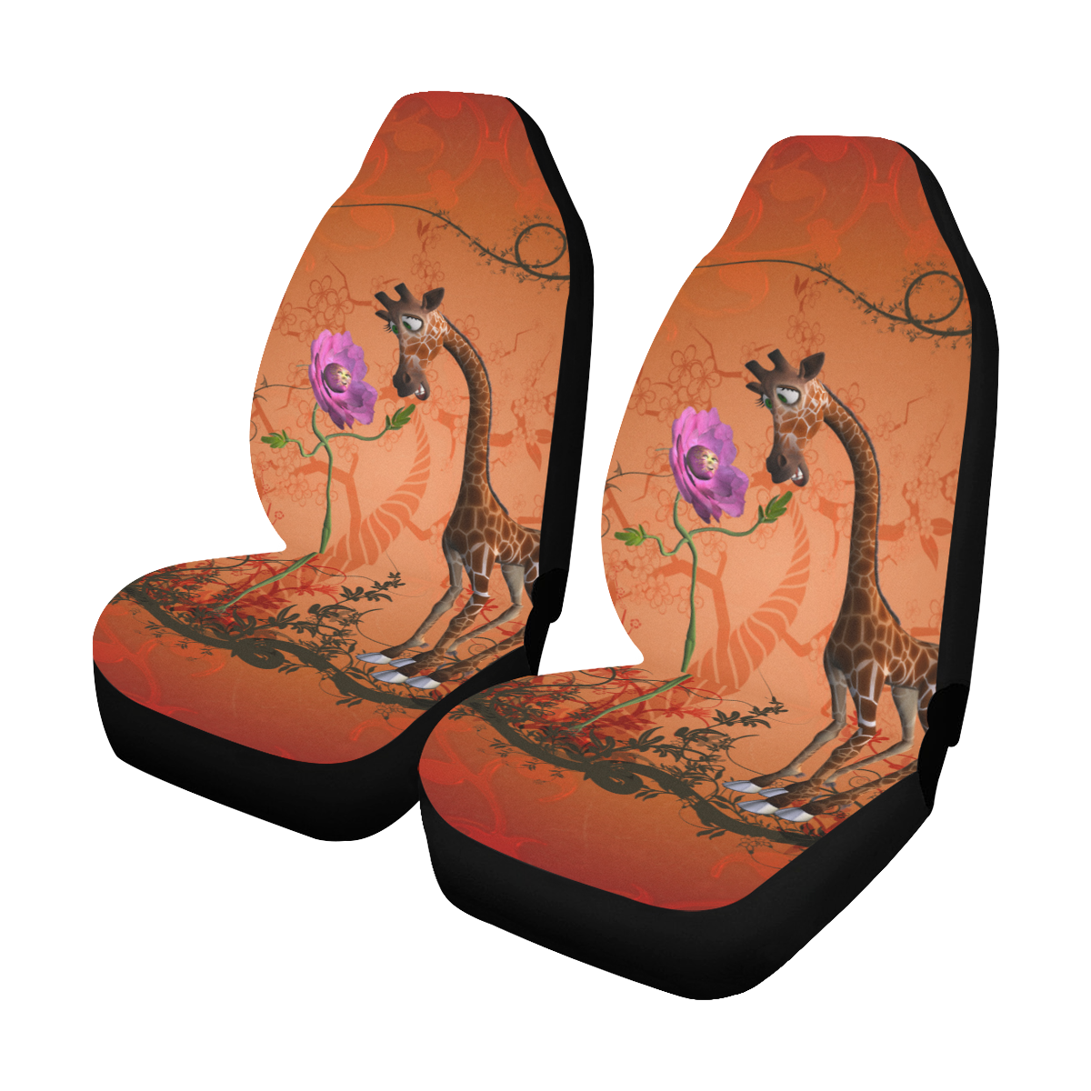 Funny giraffe speak with a flower Car Seat Covers (Set of 2)