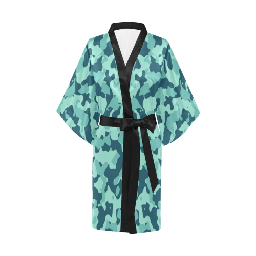 Camouflage Beach Glass - Blue Coral - Pool Blue Kimono Robe