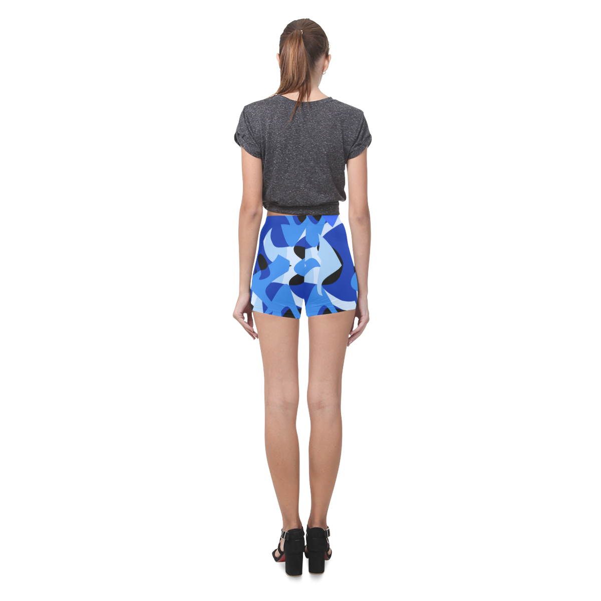 A201 Abstract Blues Camo Briseis Skinny Shorts (Model L04)