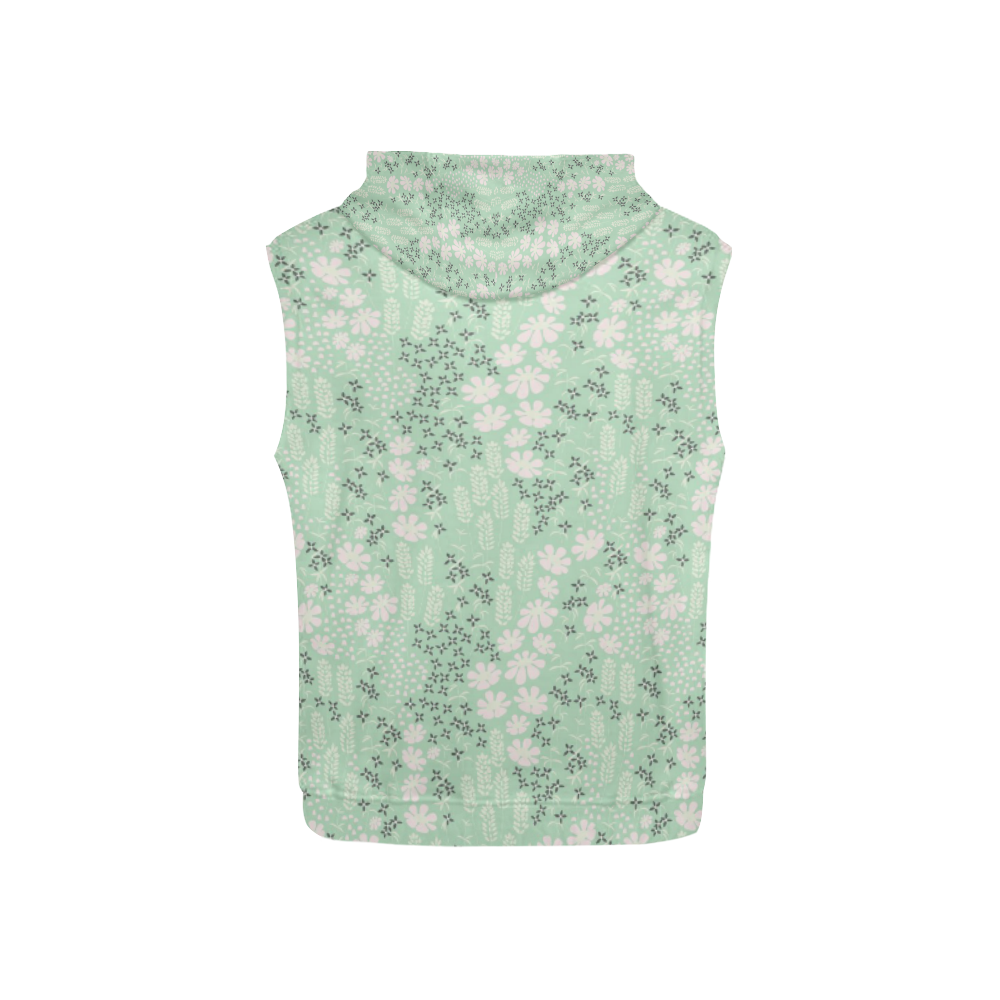 Mint Floral Pattern All Over Print Sleeveless Hoodie for Kid (Model H15)
