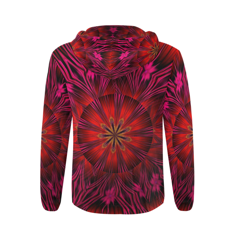 Sunset Solar Flares Fractal Abstract All Over Print Full Zip Hoodie for Men/Large Size (Model H14)