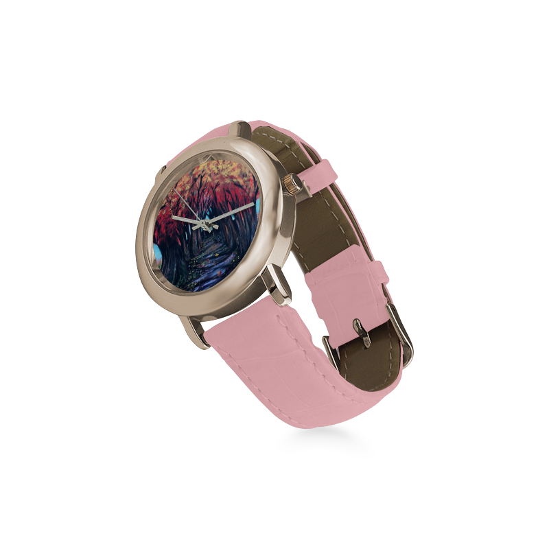 Autumn Day Women's Rose Gold Leather Strap Watch(Model 201)