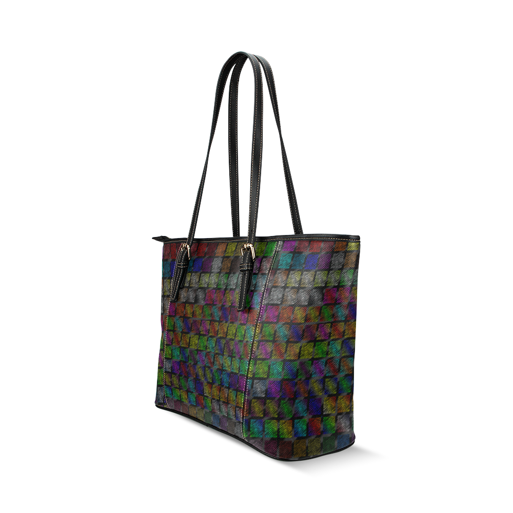Ripped SpaceTime Stripes Collection Leather Tote Bag/Large (Model 1640)