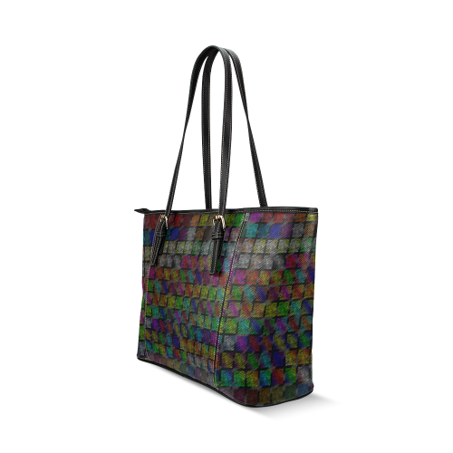 Ripped SpaceTime Stripes Collection Leather Tote Bag/Large (Model 1640)