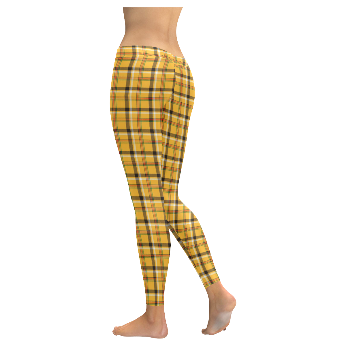 Yellow Tartan (Plaid) Women's Low Rise Leggings (Invisible Stitch) (Model L05)