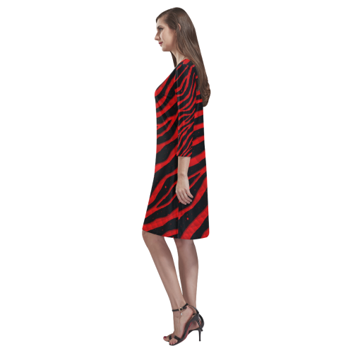 Ripped SpaceTime Stripes - Red Rhea Loose Round Neck Dress(Model D22)