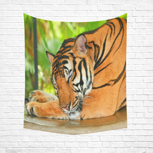 Sleeping Tiger Cotton Linen Wall Tapestry 51"x 60"