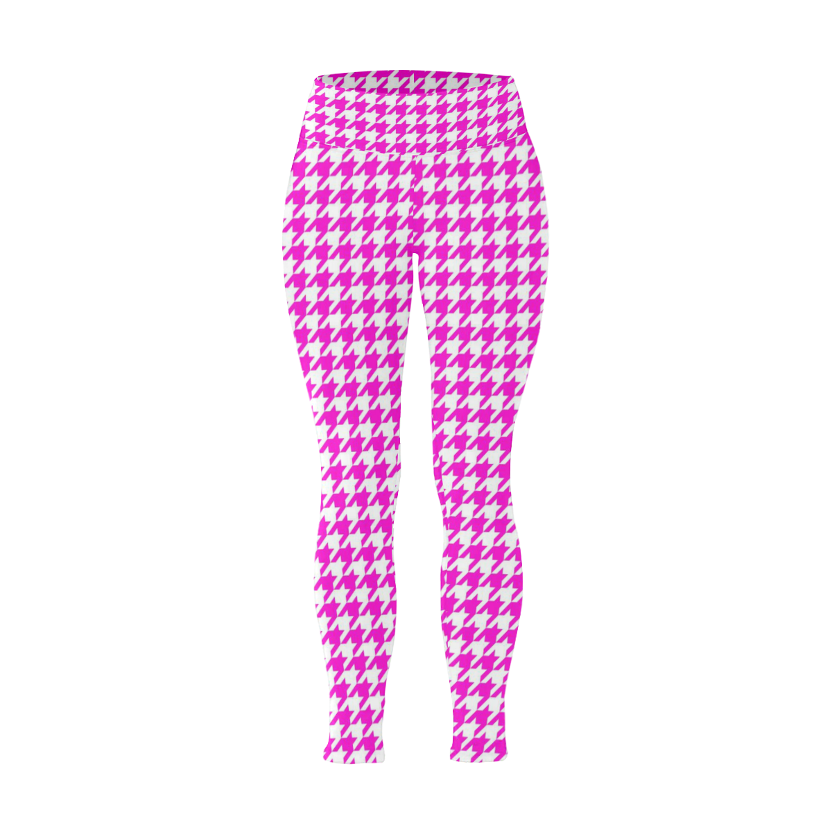 Friendly Houndstooth Pattern,pink by FeelGood Women's Plus Size High Waist Leggings (Model L44)