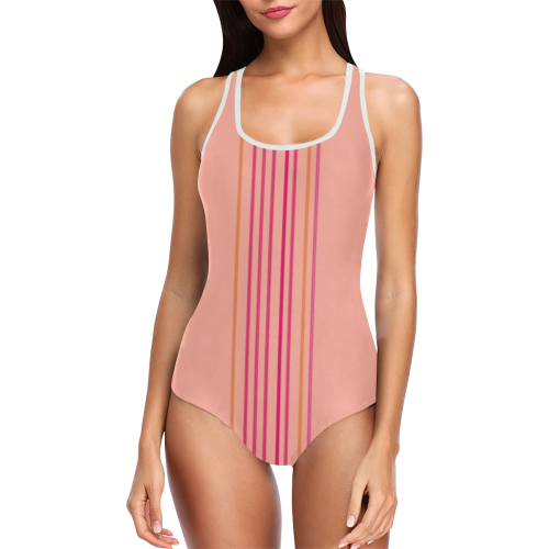 SWEET WILD LINES PINK Bikini Vest One Piece Swimsuit (Model S04)