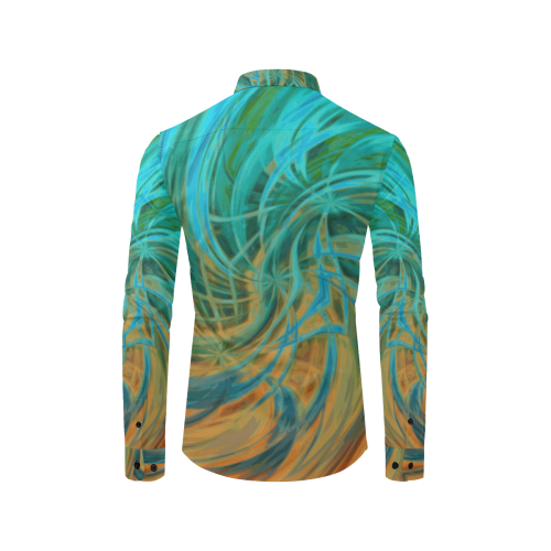 Guava Juice - green turquoise orange spiral pattern Men's All Over Print Casual Dress Shirt (Model T61)