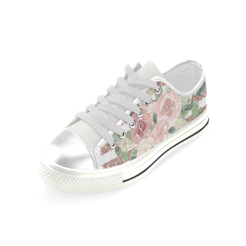 Sweet Pink Floral Shoes, Glitter Art Women's Classic Canvas Shoes (Model 018)