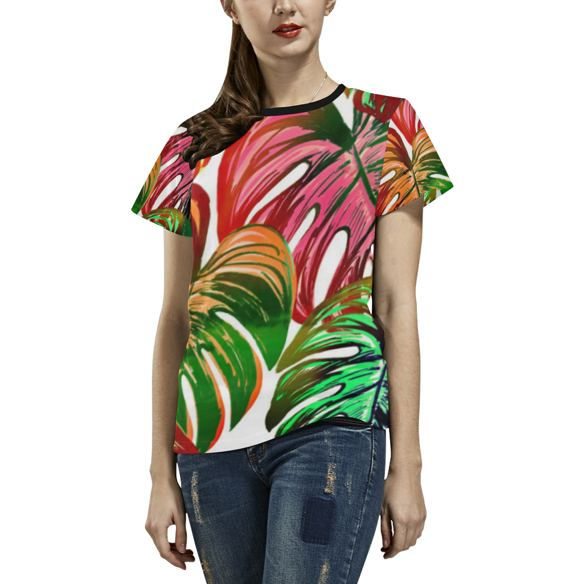 Pretty Leaves D by JamColors All Over Print T-shirt for Women/Large Size (USA Size) (Model T40)