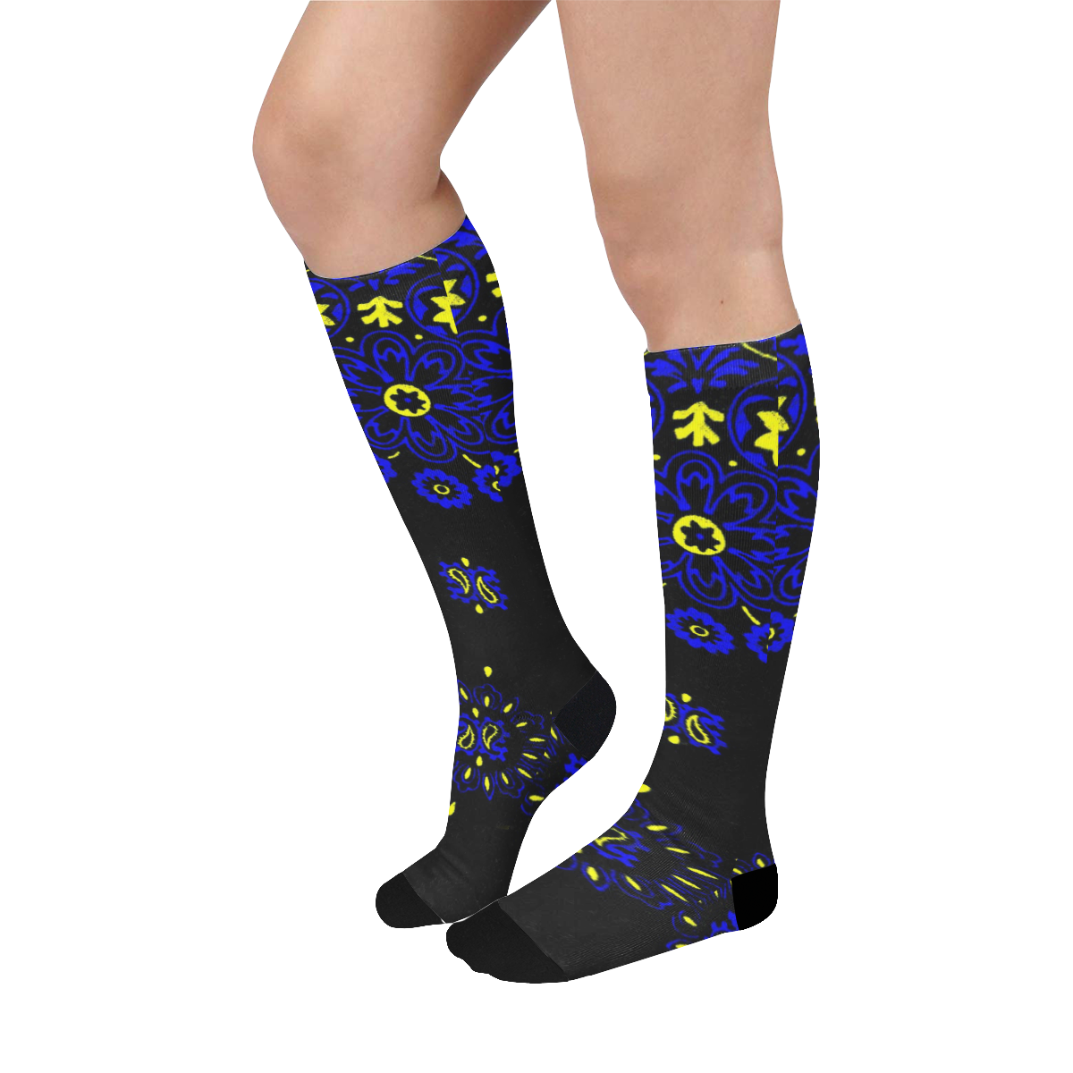 blue yellow bandana paisley Over-The-Calf Socks