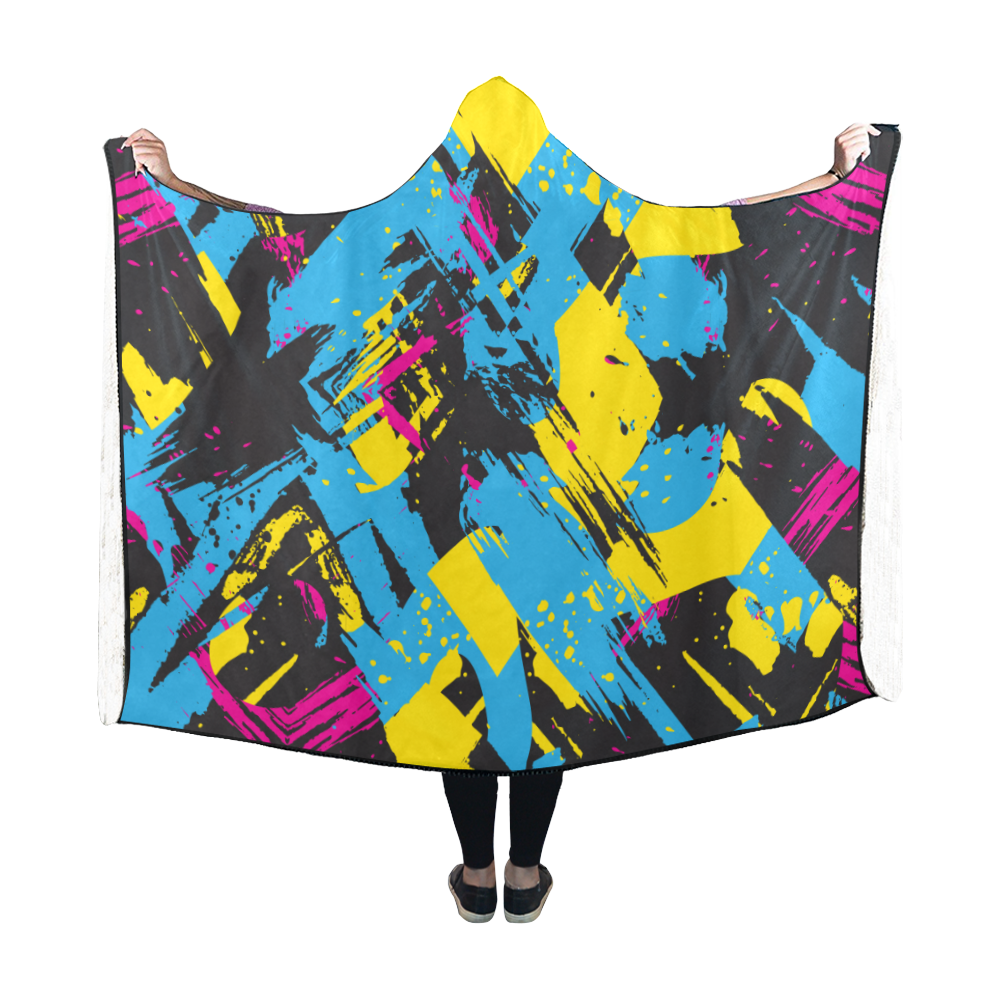 Colorful paint stokes on a black background Hooded Blanket 60''x50''