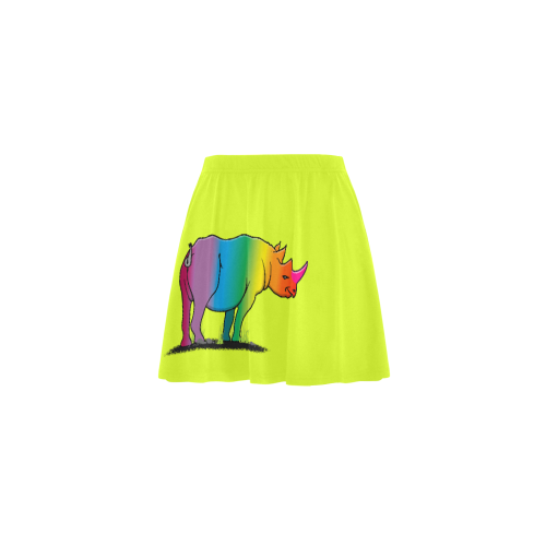 Rainbow colored Rhino on Lime VAS2 Mini Skating Skirt (Model D36)