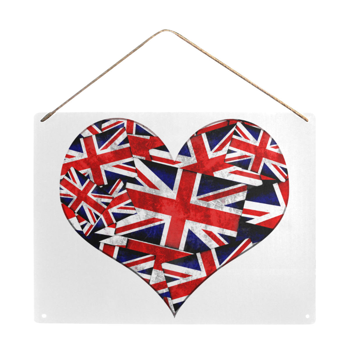 Union Jack British UK Flag Heart White Metal Tin Sign 16"x12"