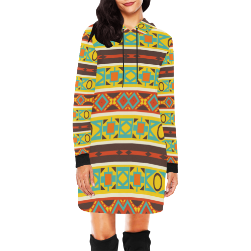 Ovals rhombus and squares All Over Print Hoodie Mini Dress (Model H27)