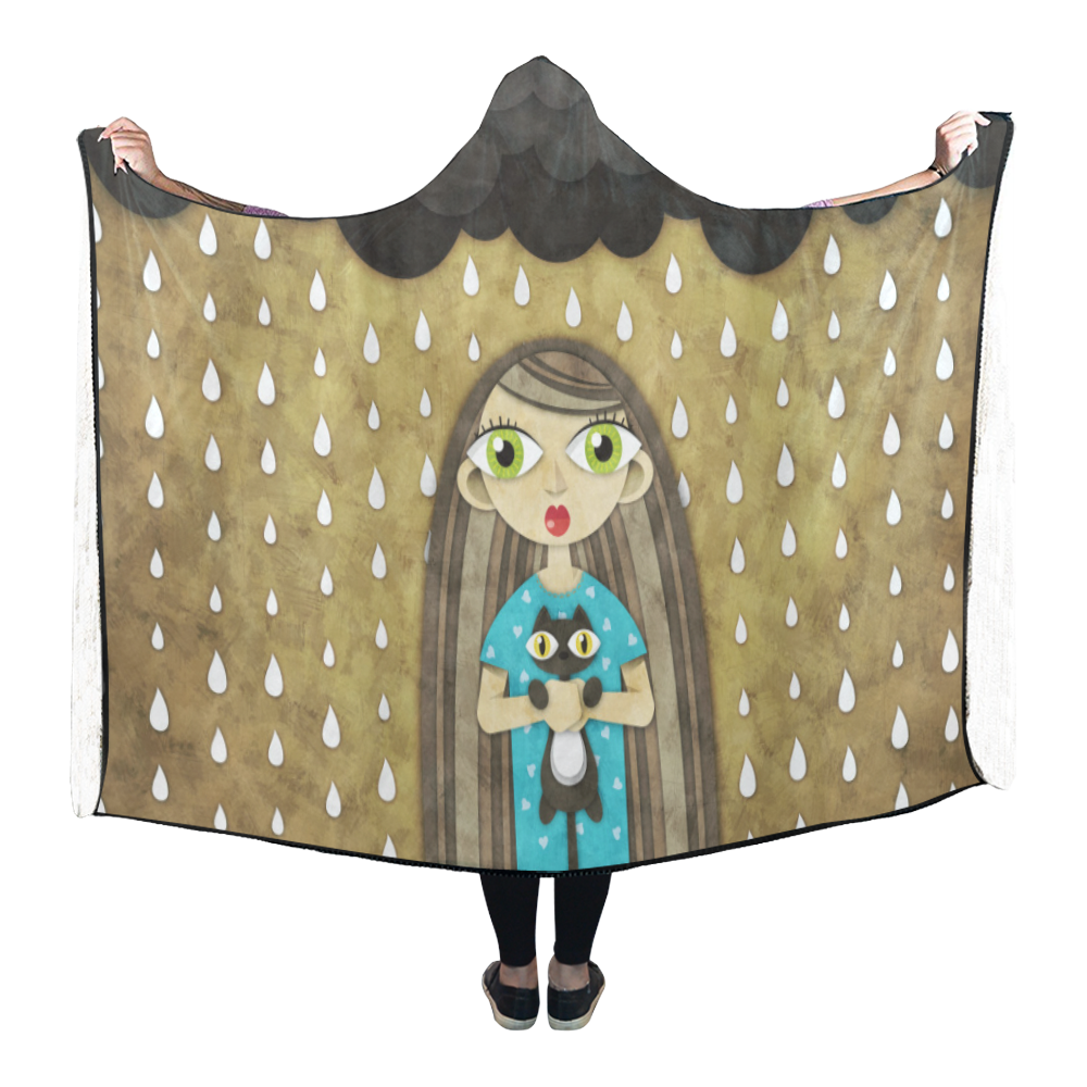 We Love Rain Hooded Blanket 80''x56''