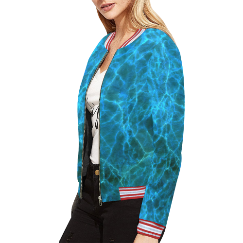 blue scratch pattern All Over Print Bomber Jacket for Women (Model H21)