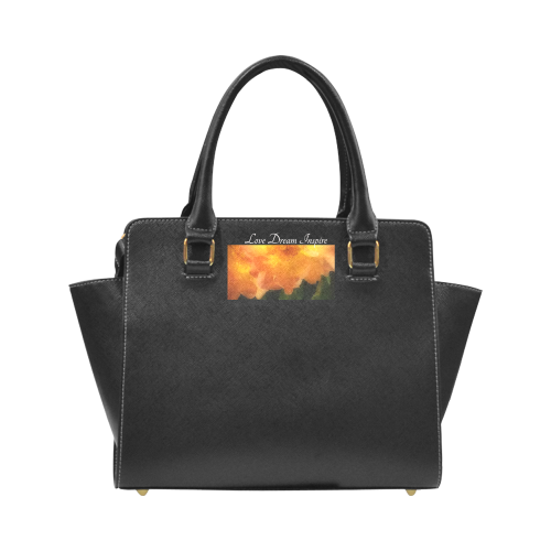 Black: Orange Blossoms #LoveDreamInspireCo Rivet Shoulder Handbag (Model 1645)