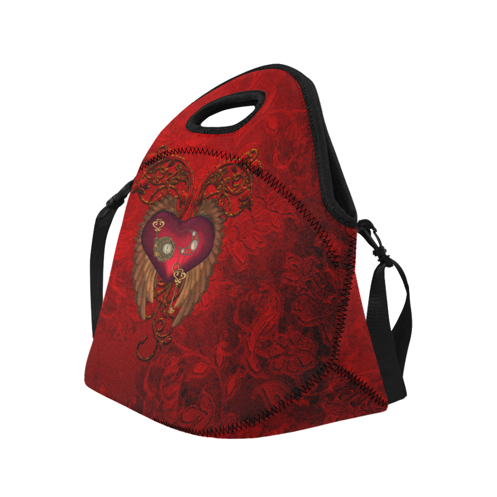 Beautiful heart, wings, clocks and gears Neoprene Lunch Bag/Large (Model 1669)