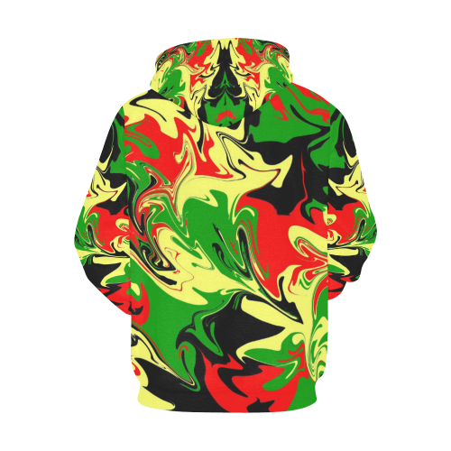 Red, Yellow, Black and Green Swirls 3358 All Over Print Hoodie for Women (USA Size) (Model H13)