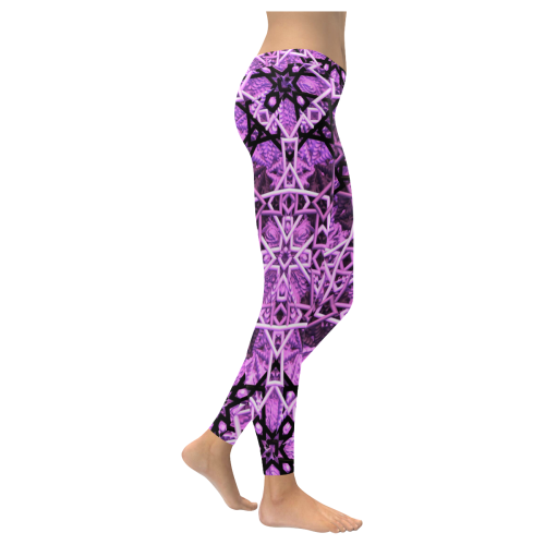 Pink/Black 3-D Fractal Pattern Women's Low Rise Leggings (Invisible Stitch) (Model L05)