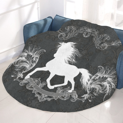 Horse, black and white Circular Ultra-Soft Micro Fleece Blanket 60"
