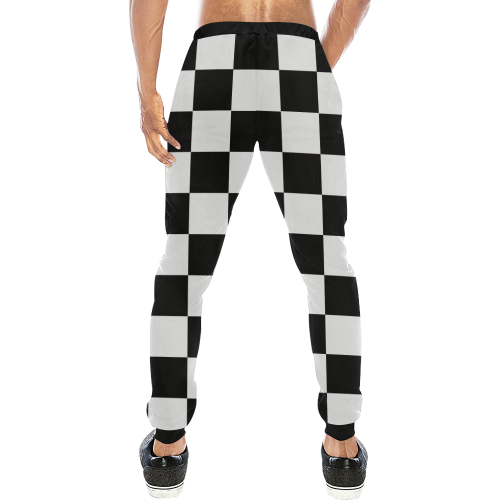 Black White Checkers Men's All Over Print Sweatpants (Model L11)