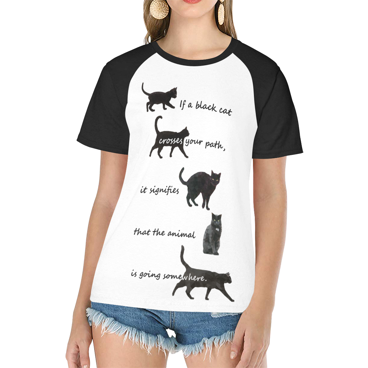 Black cat crosses your path Women's Raglan T-Shirt/Front Printing (Model T62)