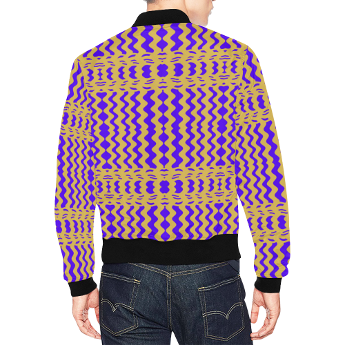 Purple Yellow Modern  Waves Lines All Over Print Bomber Jacket for Men (Model H19)