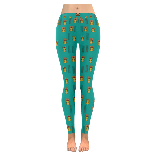 Happy rabbits in the green free grass Women's Low Rise Leggings (Invisible Stitch) (Model L05)