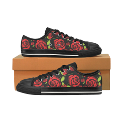 Red Roses on Black Men's Classic Canvas Shoes/Large Size (Model 018)