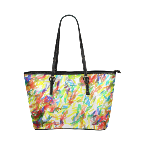 Colorful brush strokes Leather Tote Bag/Large (Model 1651)