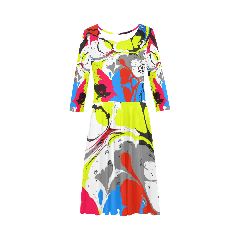 Colorful distorted shapes2 Elbow Sleeve Ice Skater Dress (D20)
