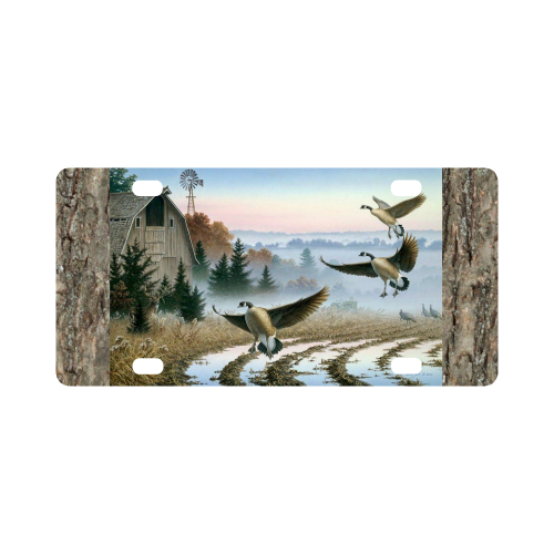 Geese In A Farm Field Classic License Plate