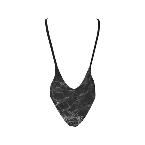Marble Black Pattern Sexy Low Back One-Piece Swimsuit (Model S09)